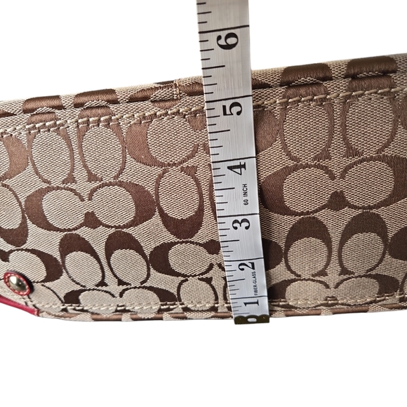 Coach Maroon Leather trim Monogram Shoulder Tote Bag - Picture 12 of 15